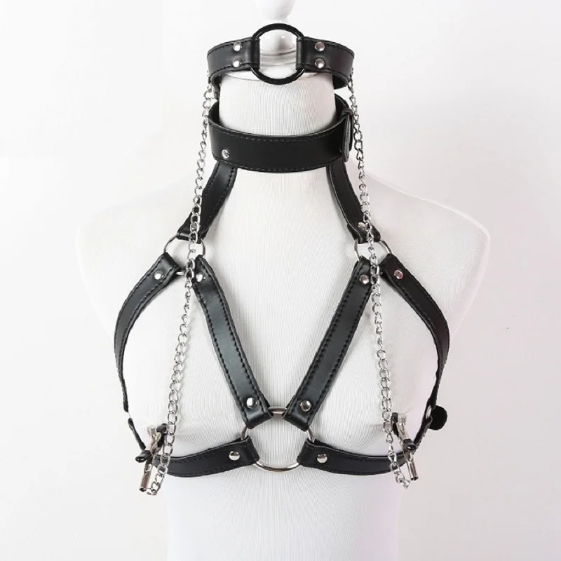 

PU Leather Harness Restraint mouth gag ball nipple Set Sexy Women Bdsm Bondage Gear Lingerie Goth Fetish Erotic