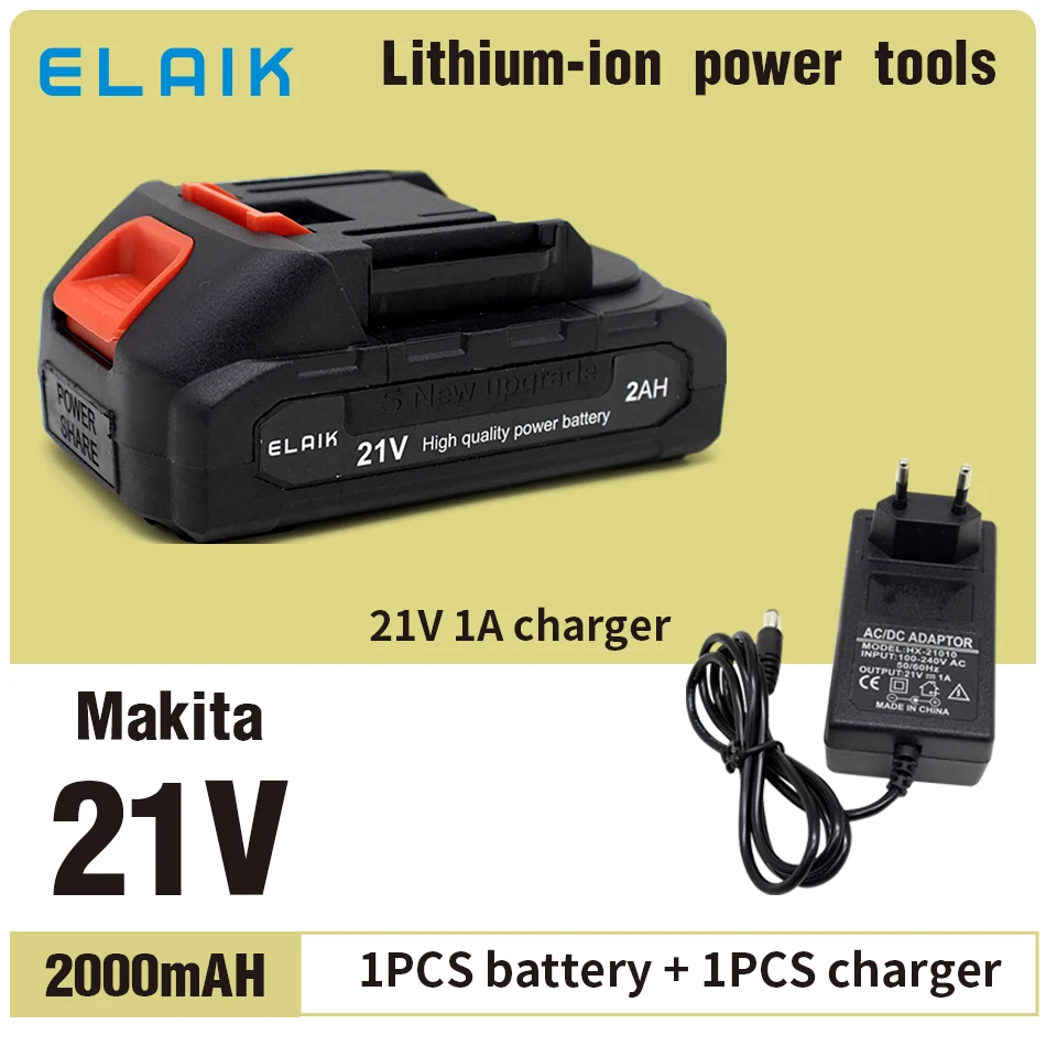 21V2A4A2000MAH   Rechargeable lithium-ion battery High capacity cordless power tool battery, Makita 21V tool replacement battery