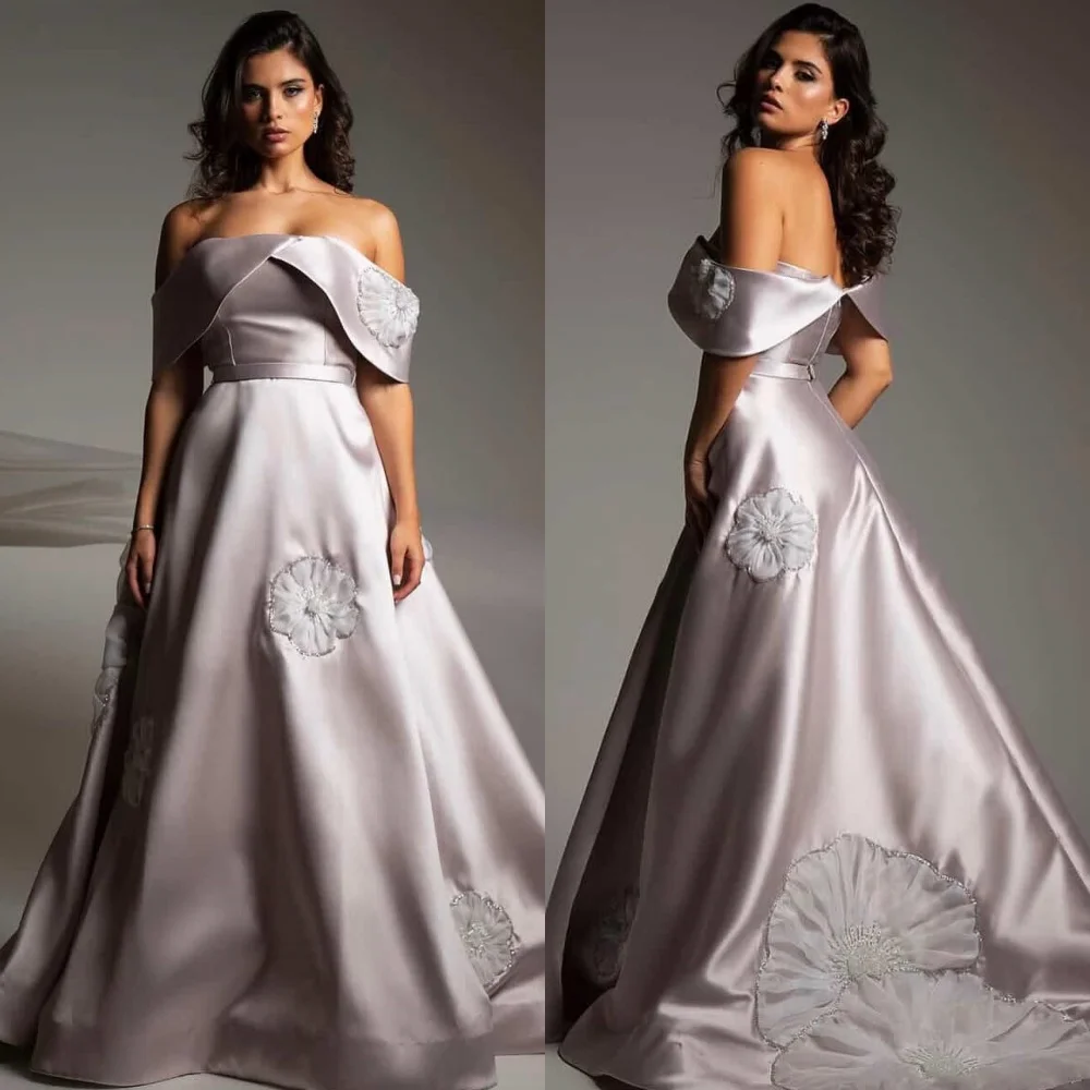 

Customized Simple Charmeuse Applique Sash Draped A-line Boat Neck Long Dresses Bespoke Occasion Dresses Exquisite Retro Fashion