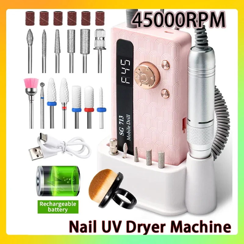 

Для ногтей гель-лак для удаления шлифовки 35000/45000 об/мин перезаряжаемая дрель для ногтей профессиональная портативная электрическая маникюрная пилка