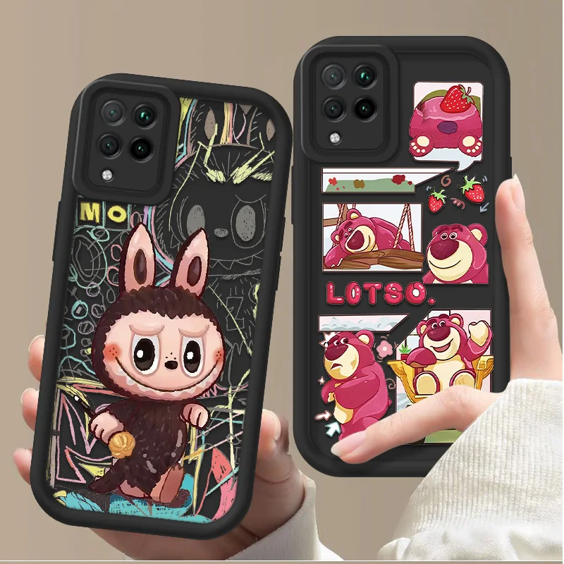 Cartoon LaBuBu Pink Bear Etui na telefon do Samsung Galaxy M12 M22 M32 M13 F02S F04 F12 F42 Etui Angle Eyes Shockproof Soft Cover