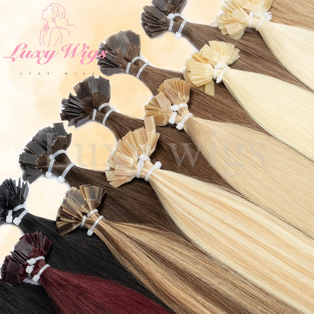 طرف مسطح وصلات شعر شعر بشري الكيراتين تلميح وصلات شعر الانصهار الساخن الطبيعي أسود أشقر Balayge براون شعر مسبق الربط #2