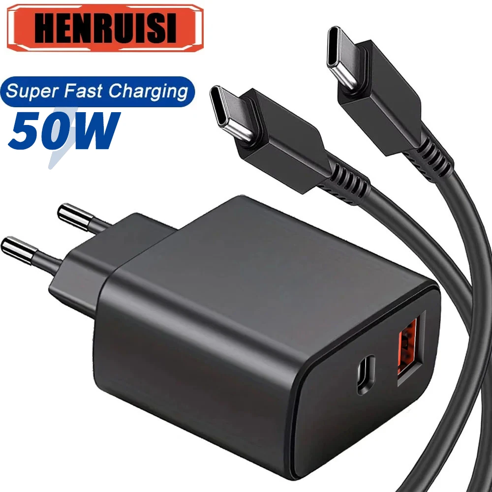 50W PD Type C USB Super Fast Charging Cable EU/US Plug Quick Charge 3.0 Wall Charger For iPhone 15 14 Max Xiaomi Samsung Huawei