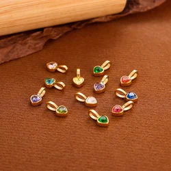 Muti color Cubic Zirconia Charms With Heart Love Birthstone Gold Plated Stainless Steel DIY Jewelry Necklace Bracelet