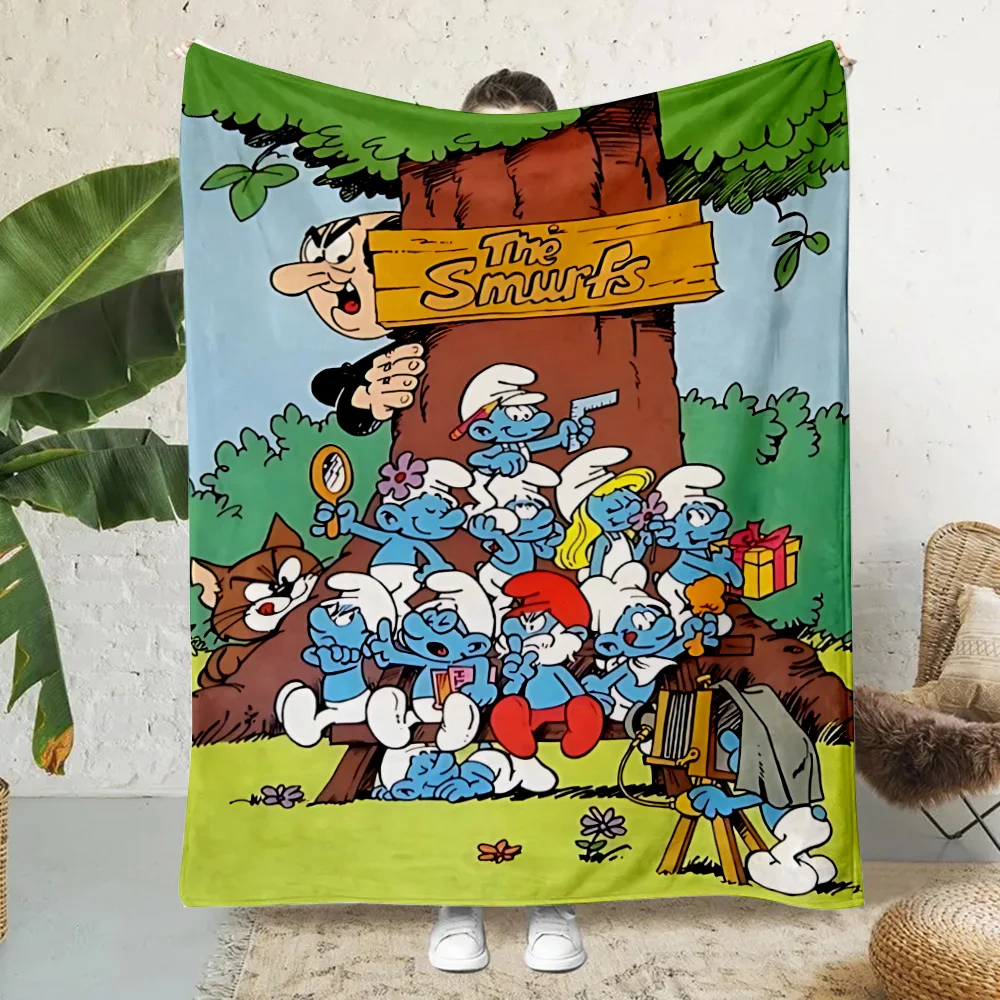 Hot Anime Cartoon Smurfs Printed Blanket Picnic Blankets Warm Blanket Soft and Comfortable Blanket Home Travel Birthday Gift