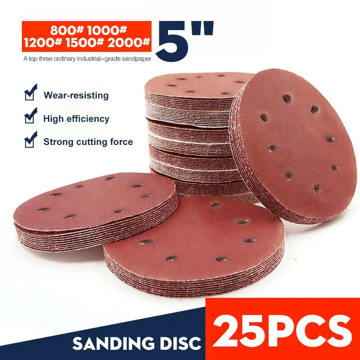 

25pcs 5 Inch 125mm 8 Hole 800-2000 Grit Round Shape Sanding Discs Buffing Sheet Sandpaper 8 Hole Sander Polishing Pads Tools