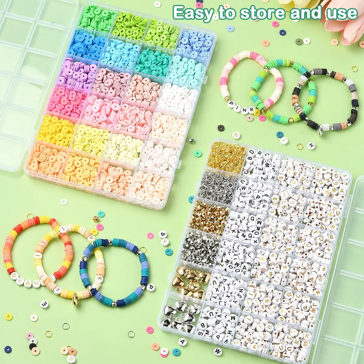 Imagen 5: Kits de fabricación de pulseras de cuentas de arcilla polimérica hechas a mano, redondas y planas, para entusiastas de la artesanía, amigos, regalos