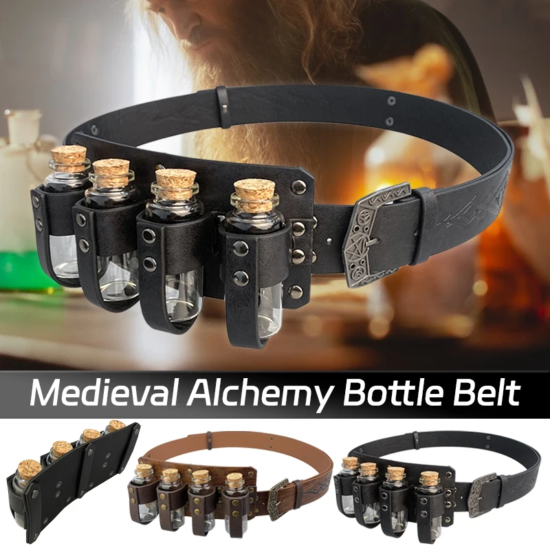 Ceinture d'Alchimie Médiévale, Kit de Costume de Sorcière, Guérisseur de la Renaissance, Bouteille de Potion, Accessoire de Sorcellerie Steampunk pour Larp