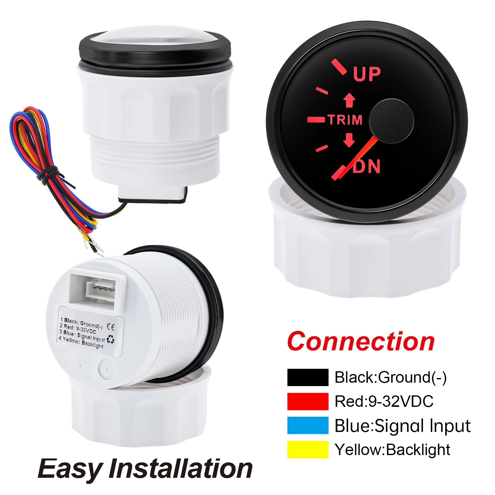 A Boat Inboard Outboard Engine Trim Gauge Up-DN Electric Trim Level Gauge with Red Backlight 12V 24V Stainless Steel Trim Meter