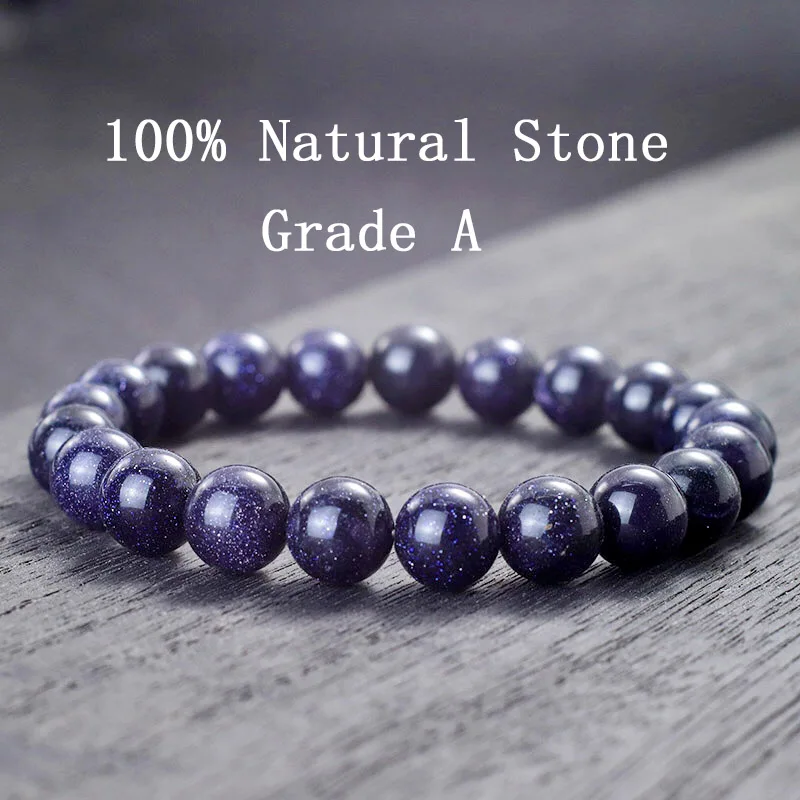 100% Natural Blue Sandstone Stone Bracelet For Women Men 6/8/10/12mm Smooth Beaded Braclet Couple Braslet Valentine Day Gift