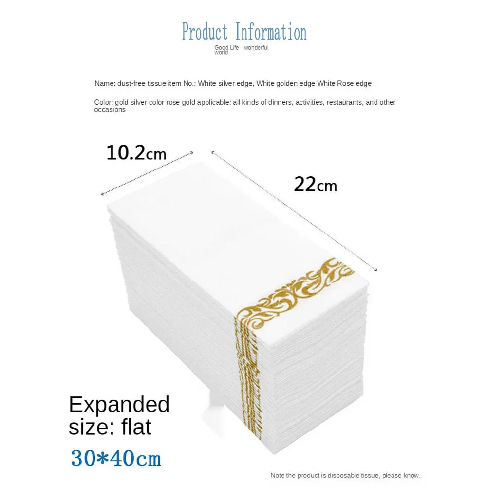 50PCS Disposable Table Paper Napkins Elegant Tissue Vintage Towel White Foil Gold Dish Bowl Paper Birthday Wedding Party Decorat