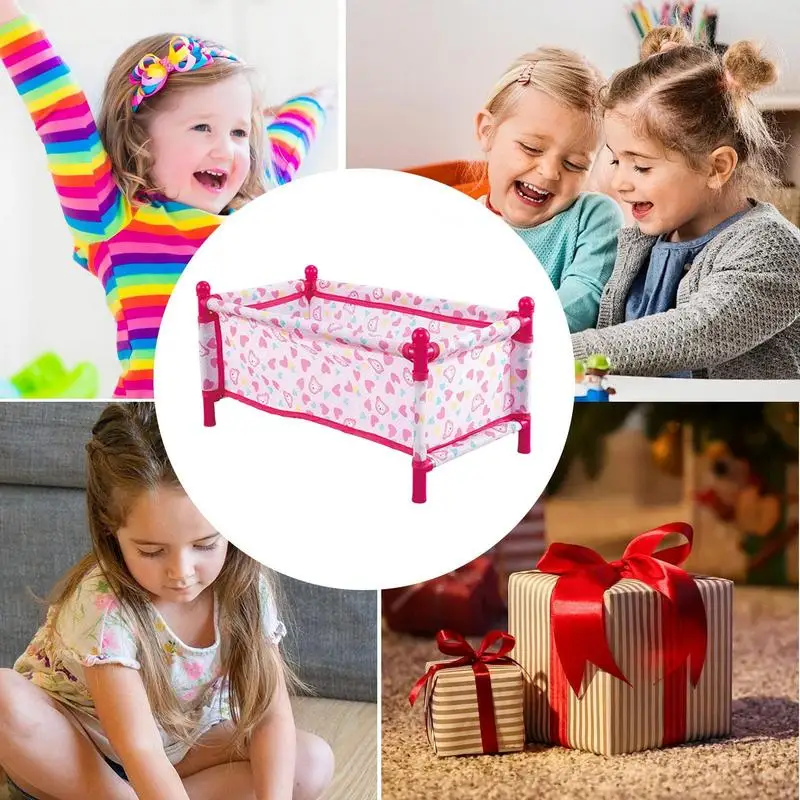 Kid Doll Bed Realistic Children Doll Folding Crib Bed Doll Accessories Simulation Game Pretend Play Toy For Boys And Girls Gift