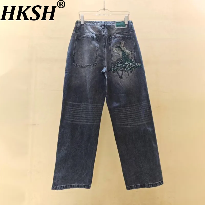 

Мужские джинсы HKSH 2026 Весна-Лето: Новинка, трендовые, стильные, прямые, винтажные, в американском хип-хоп стиле, повседневные, универсальные, с эффектом потертости, панк-стиль, HK21300