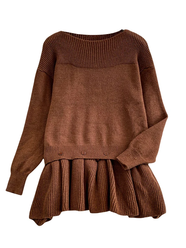 Шикарный длинный вязаный свитшот Sve, женский свободный дизайн с кружевным подолом, повседневный удобный корейский топ средней длины