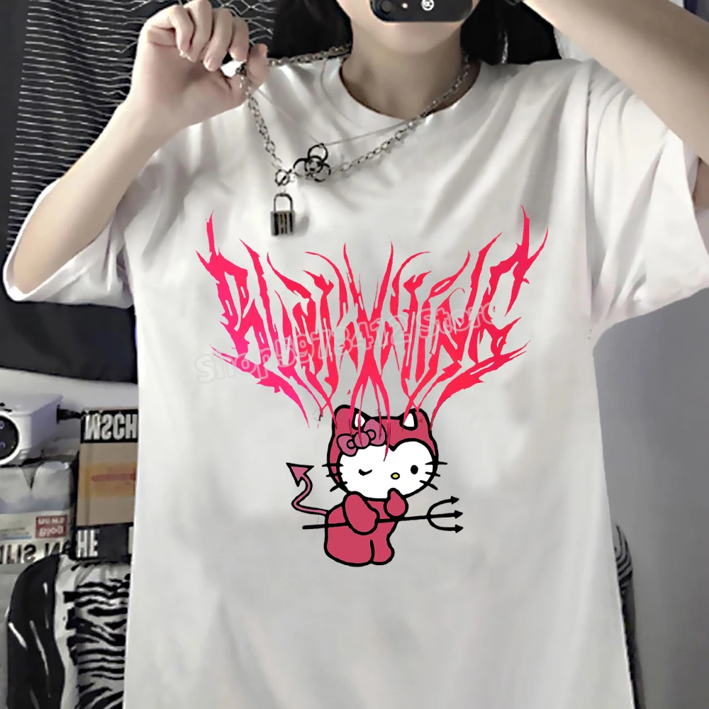 Hello Kitty Kuromi t-shirt Cartoon Boys Girls Anime Figure Graphic Kawaii Street Casual top donna sport all\'aria aperta Y2K Tees