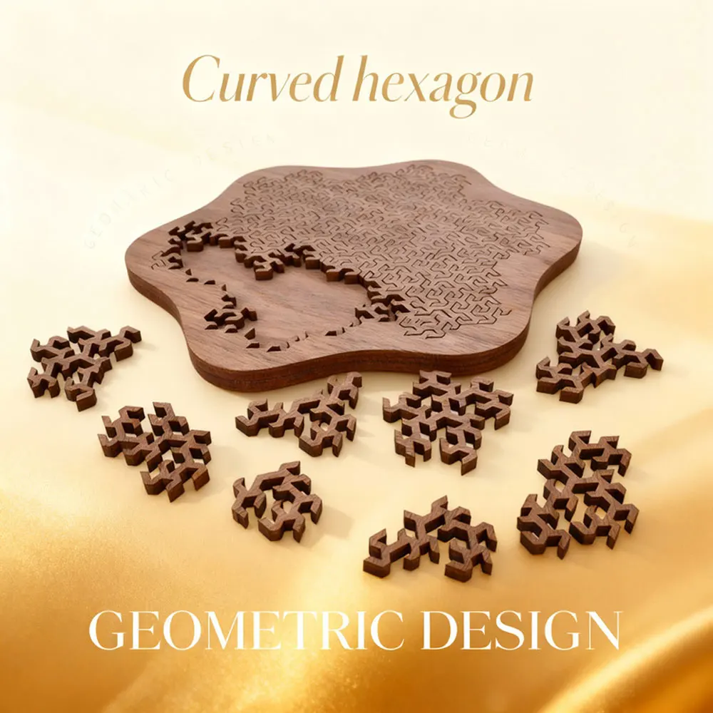 

"Curved Hexagon" Wooden Puzzle Brain-Teasing Jigsaw for Adults Unique Birthday Gift for Friends & Puzzle Enthusiasts Toy UG422