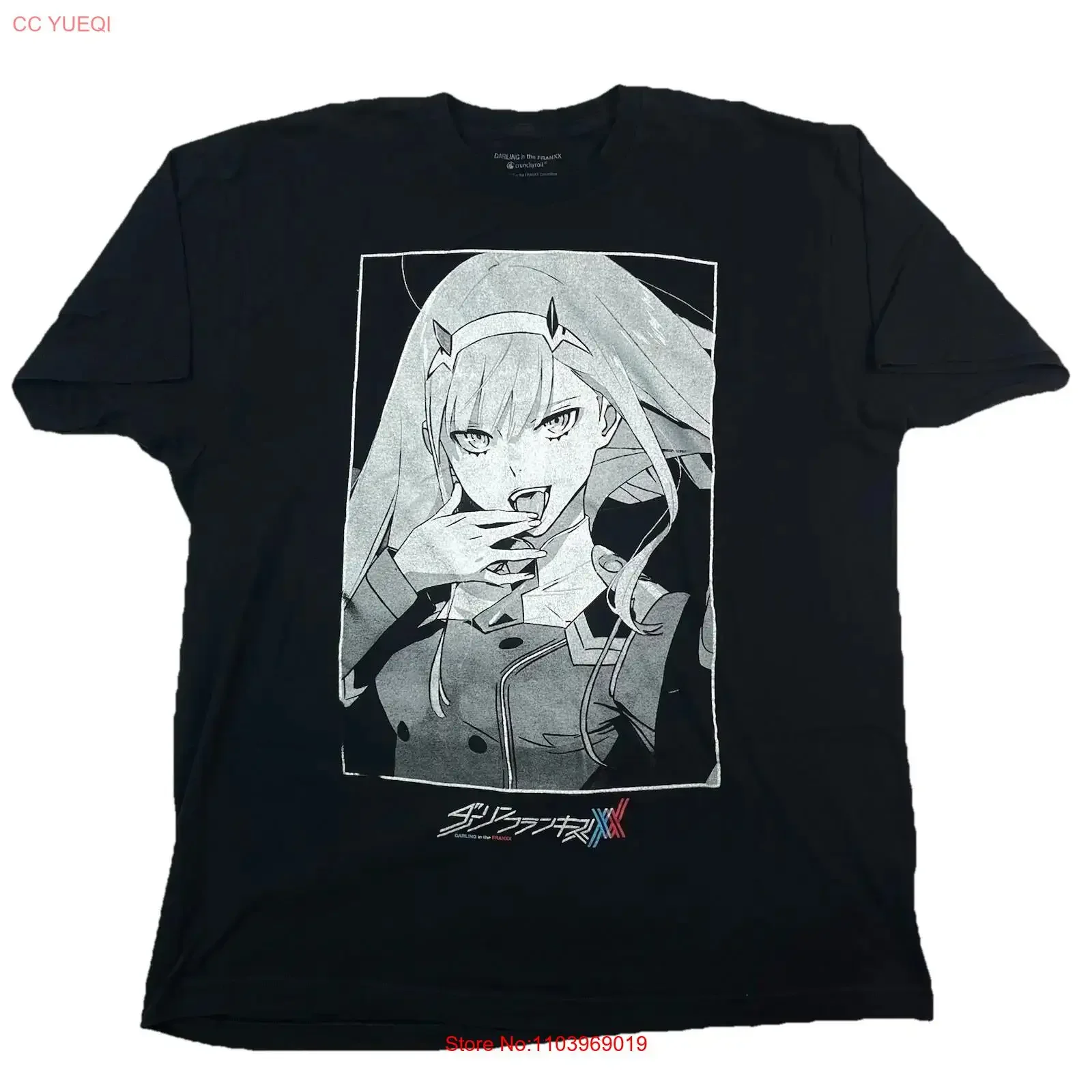 Camiseta Negra de Anime Darling In The Franxx Zero Two Crunchyroll para Hombre, Talla XL, Estilo Vintage Lavado, Ropa Urbana de Diseñador, Unisex