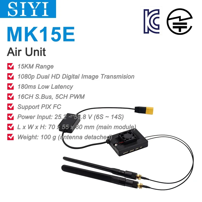 Siyi MK15E แอร์ยูนิตอเนกประสงค์ระยะไกล Full HD 1080P การส่งรูปภาพระยะไกลแบบ SBUs PWM อีเทอร์เน็ต mavlink telemetry