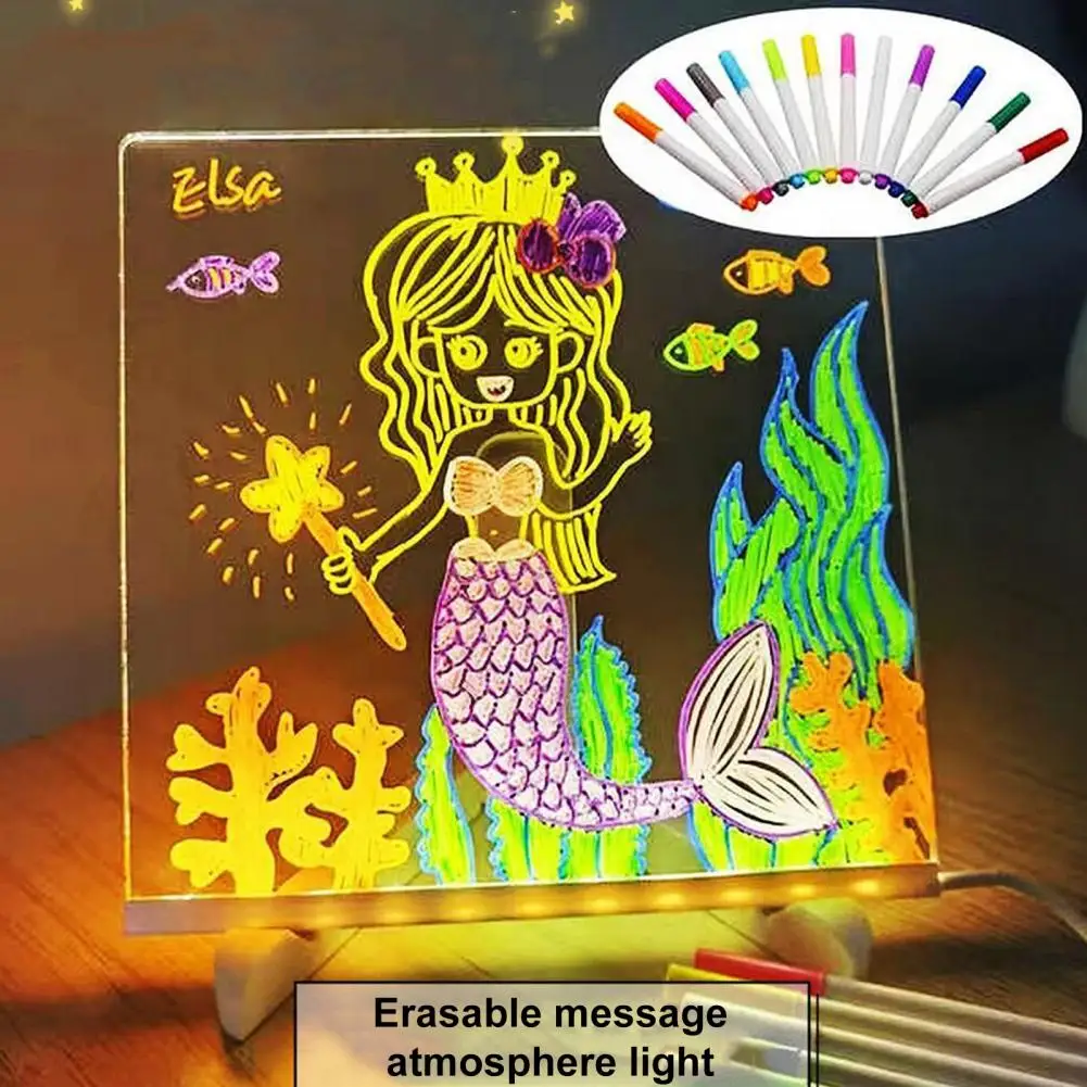 Tablero de notas LED con soporte, bolígrafos de Color, carga USB, acrílico transparente, borrado en seco, notas brillantes, tablero de mensajes de letras LED