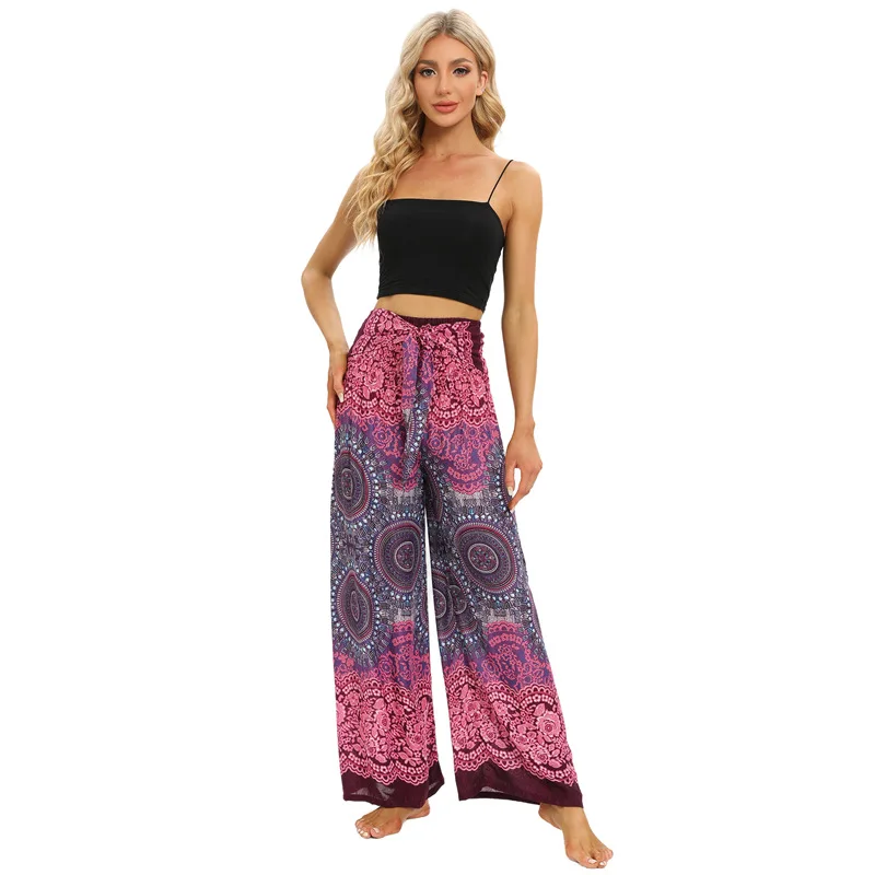 Women's Boho Palazzo Pants Yoga Wide Leg Pants With Pockets Harem Pants Jumpsuit Hippie Clothes bohemia