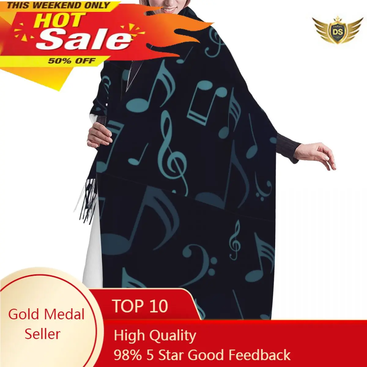 

Tassel Scarf Large 196*68cm Pashmina Winter Warm Shawl Wrap Bufanda Female Music Notes Treble Clef Cashmere Scarves