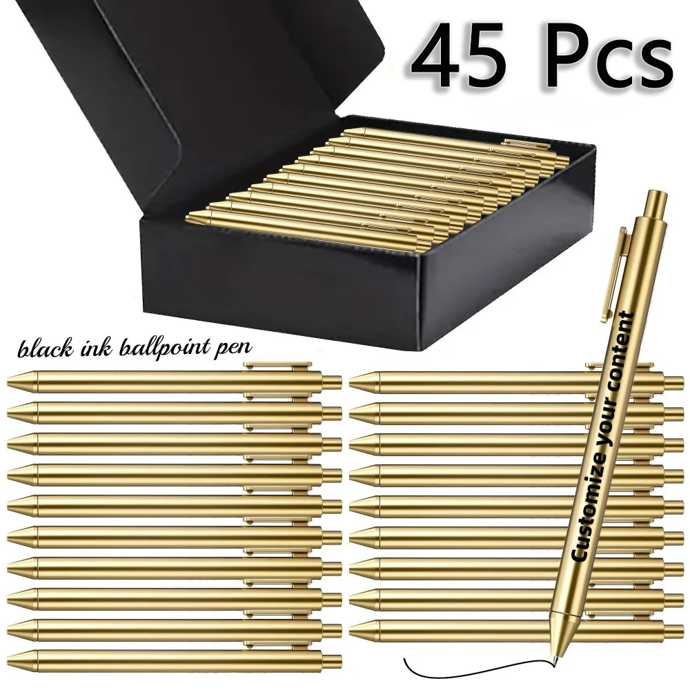 Custom 45pcs Luxury Ballpoint Pen Set with Black Gift Box Retractable Black Ink Laser-Engraved Text, Smooth Writing Pen 10/45pcs