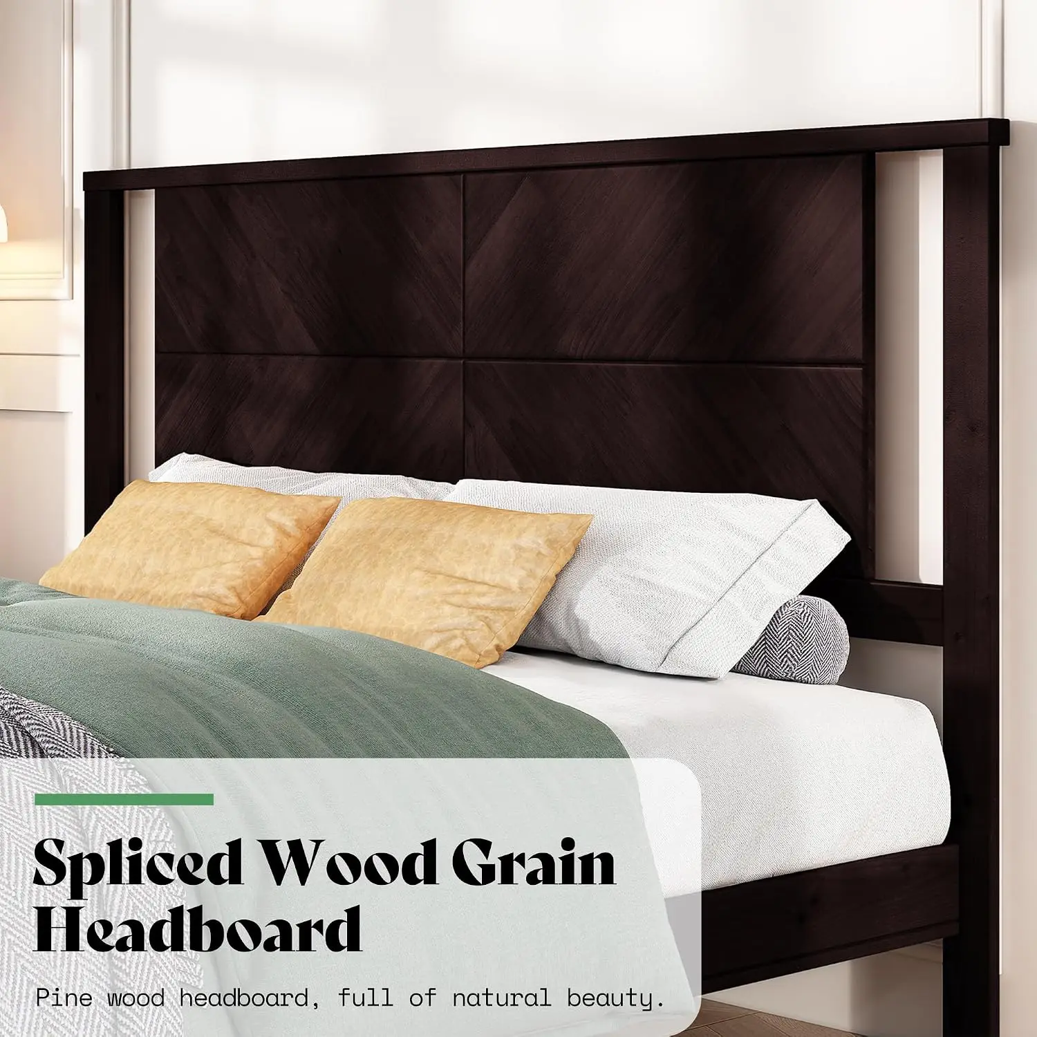 Solid Wood King Size Bed Frame with Headboard, Mid Century Modern Style Platform Bed with Under-Bed Storage, No Box, Custom image 5