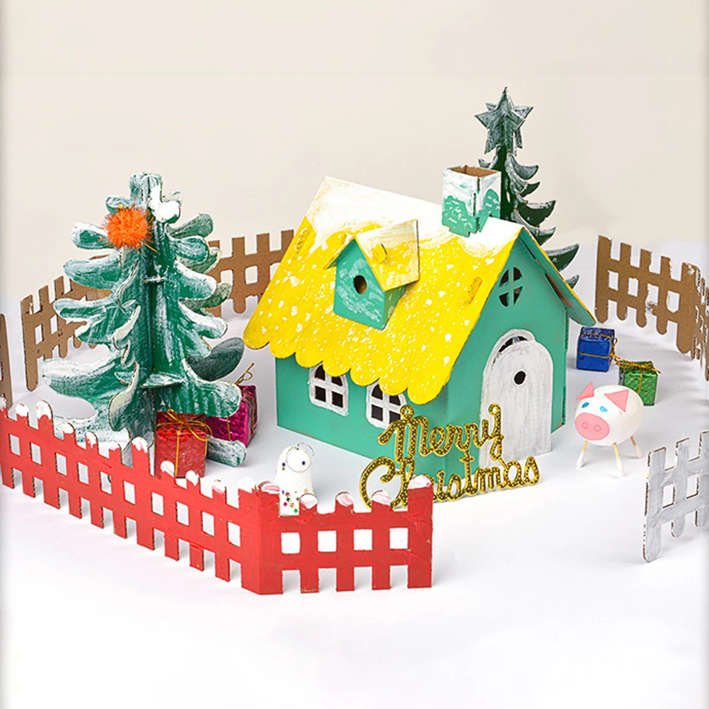 

5 Sets Christmas Diy Cottage Cardboard House For Safe No Burr Creative Play Educational Imagination Building Kit