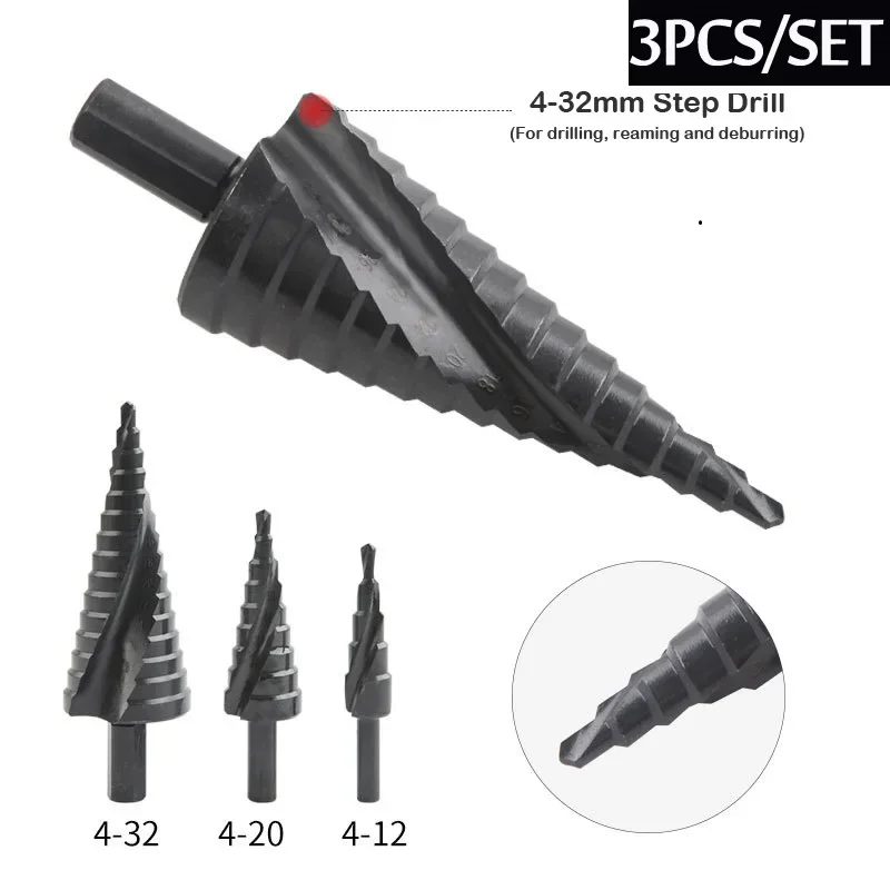 

3PCS/SET 4-32MM HSS Cobalt Step Drill Bit Set Nitrogen High Speed Steel Spiral For Metal Cone Triangle Shank Hole Metal drills