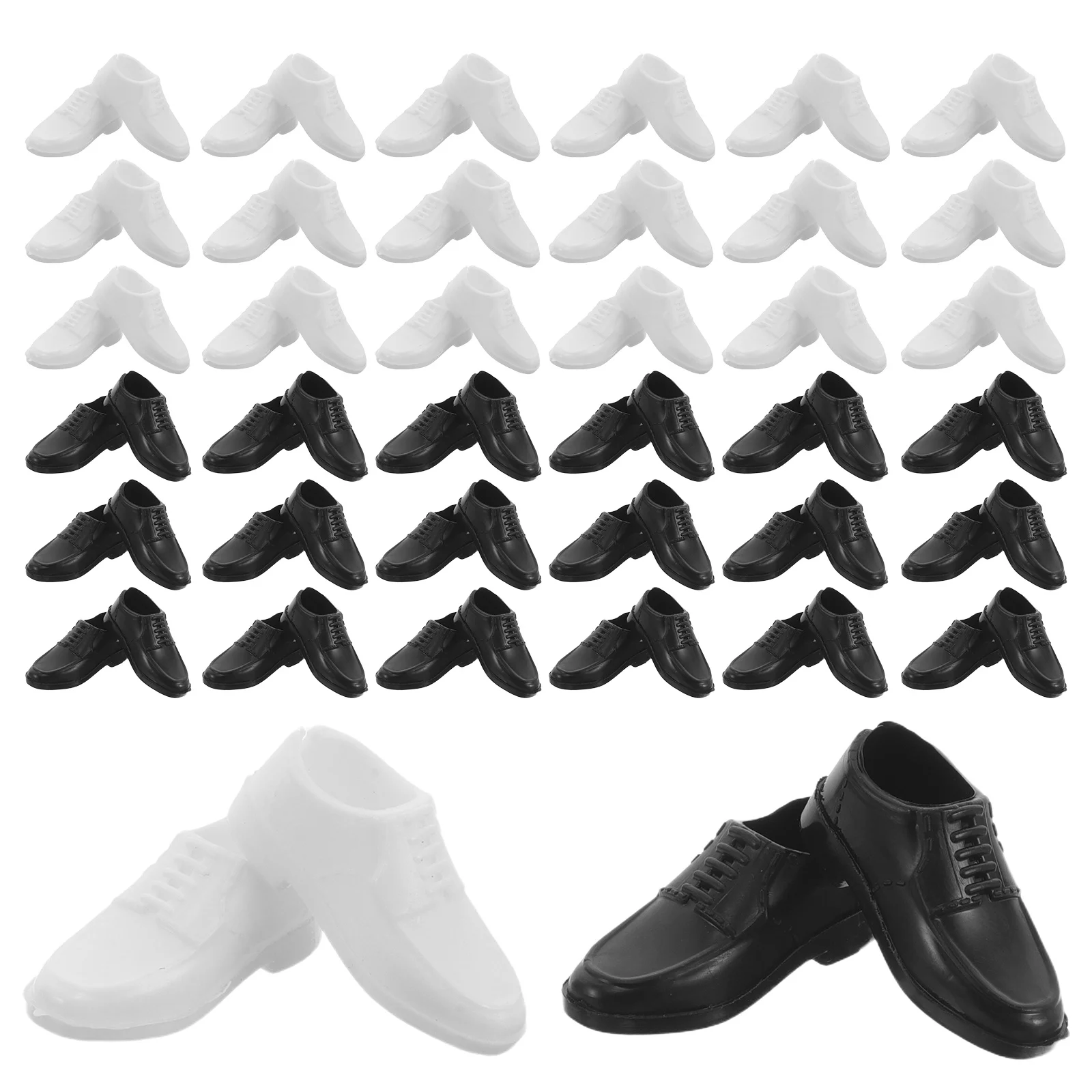 40 قطعة من الأحذية: حذاء أسود مصغر للرجال مقاس 11 بوصة لتزيين المناظر الطبيعية الصغيرة وإكسسوارات الأحذية المحاكاة