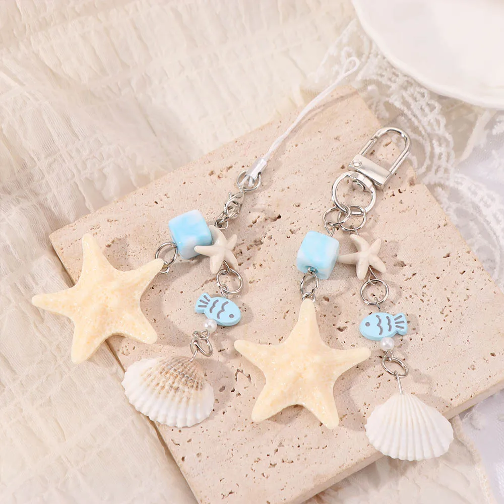 Vintage Cute Starfish Shell Keychain Ornaments Ocean Sea Series Beach Style Keychain Bohemia Summer Fish Pendant Key Decor