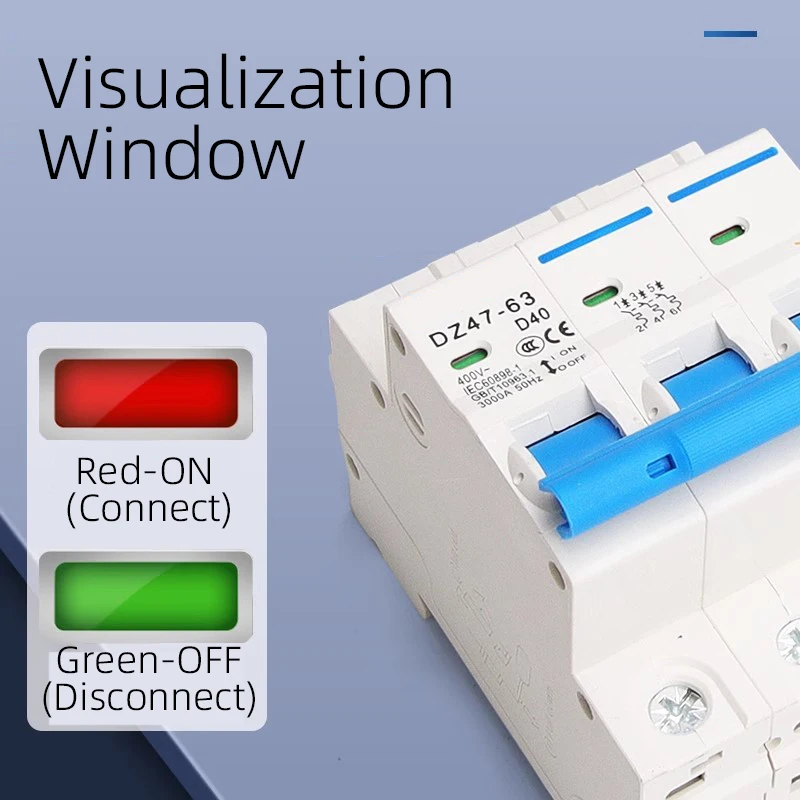 MCB DIN Rail Mount DZ47-63 Miniature Circuit Breaker 1/2/3/4P 400V 6-63A OFF-ON Control Switching 50Hz Overload