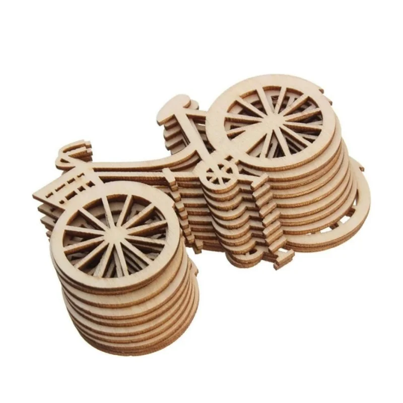 10pcs Wooden Bicycle Ornaments DIY Handmade Bike Cutout Veneers Slices Crafts for Home Christmas Birthday Engagement Wedding