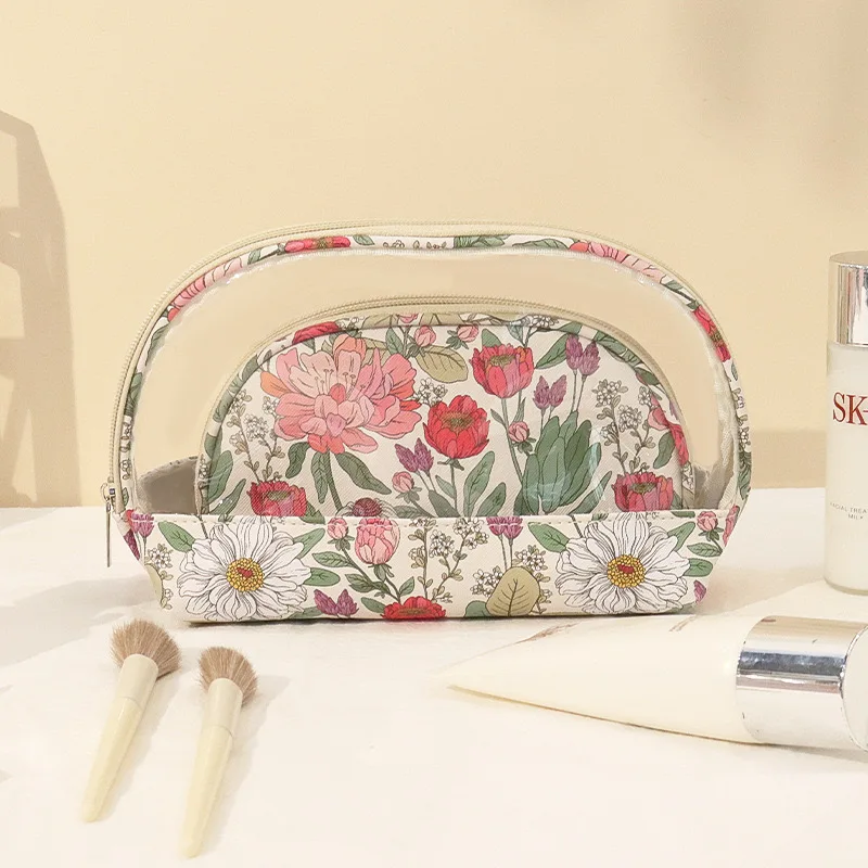 

Large-Capacity Transparent Half-Circle PVC Two-Piece Makeup Bag Travel-Friendly Girls' Toiletries Storage Bag