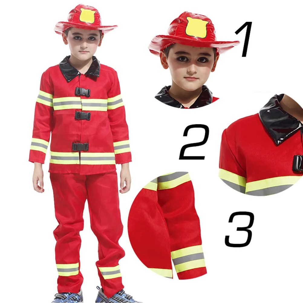 1Set Kids Firefighter Costume For Masquerade Party Outfit Firemen Fireman Easy Wear Washable Birthday Parade Carnival