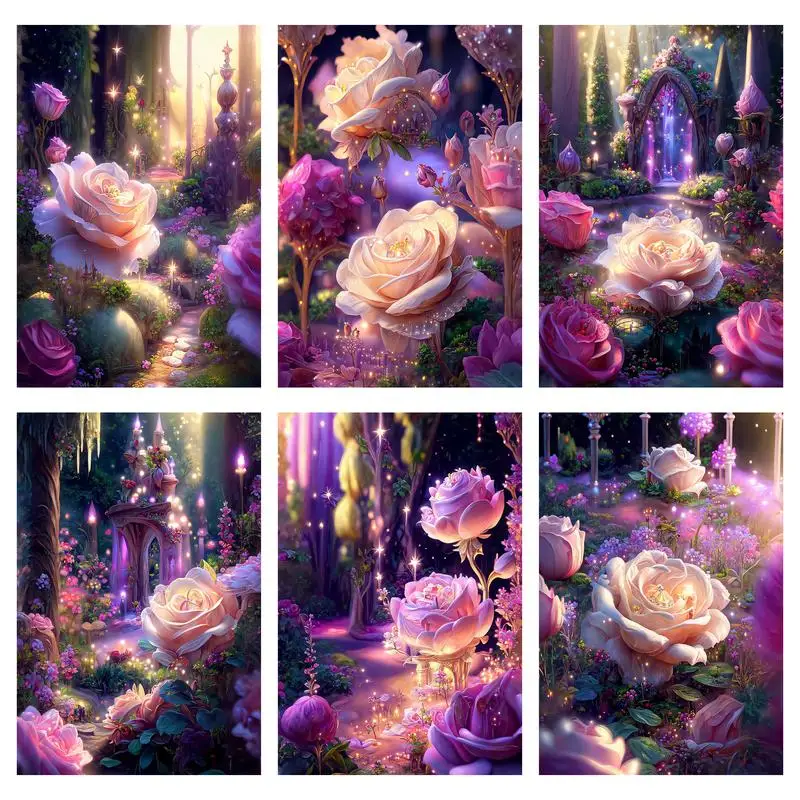 

RUOPOTY Painting By Numbers On Canvas 40X50 Flower Purple Rose Picture Drawing Picture Paint Show Piece For Home Decoration