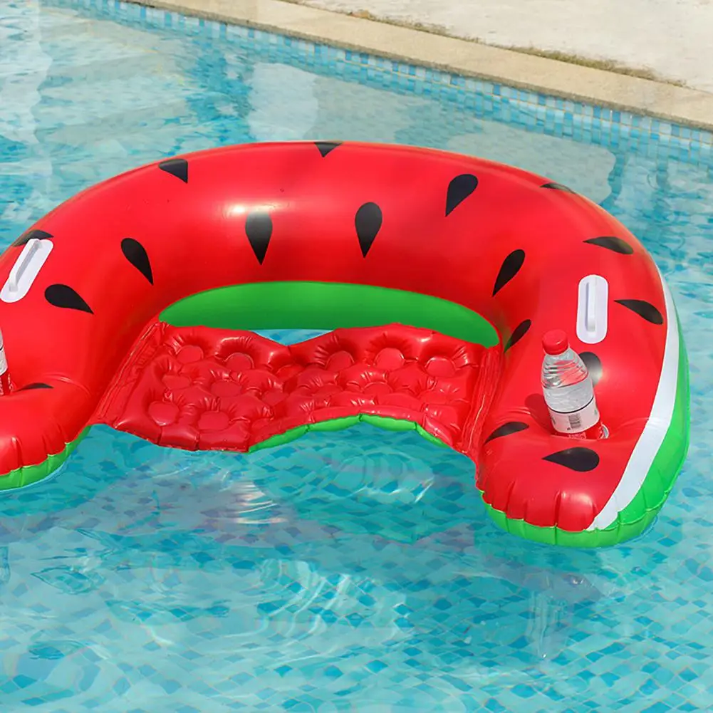Inflatable Pool Float Chair with Cup Holders Armrests Stable U-shaped Pool Floating Chair Portable Swimming Pool Lounger