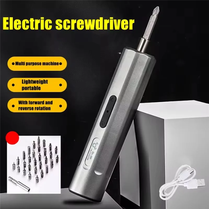

ABMH-Cordless Portable Electric Screwdriver With Mini Drill Magnetic Bit Home Repair USB Rechargeable Power Tool Household