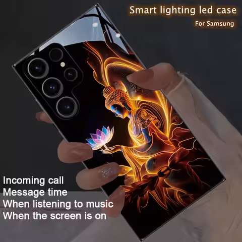 Lotus Buddha Colorful Luminous Phone Case For Samsung S26 S25 S24 S23 FE S22 S21 Ultra Plus Z Fold 7 6 5 LED Light Shining Cover