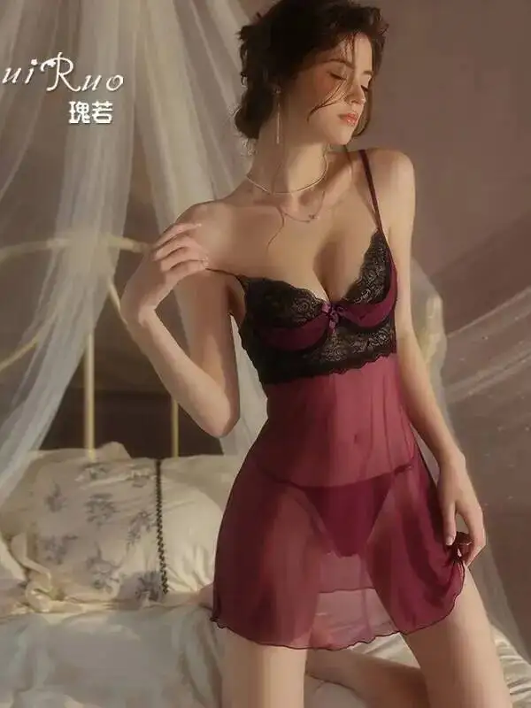 새로운 섹시한 푸시업 언더와이어 라이트 럭셔리 시어 메쉬 드레스 백리스 딥 V 서스펜더 민소매 투명 순수 욕망 Y8UH