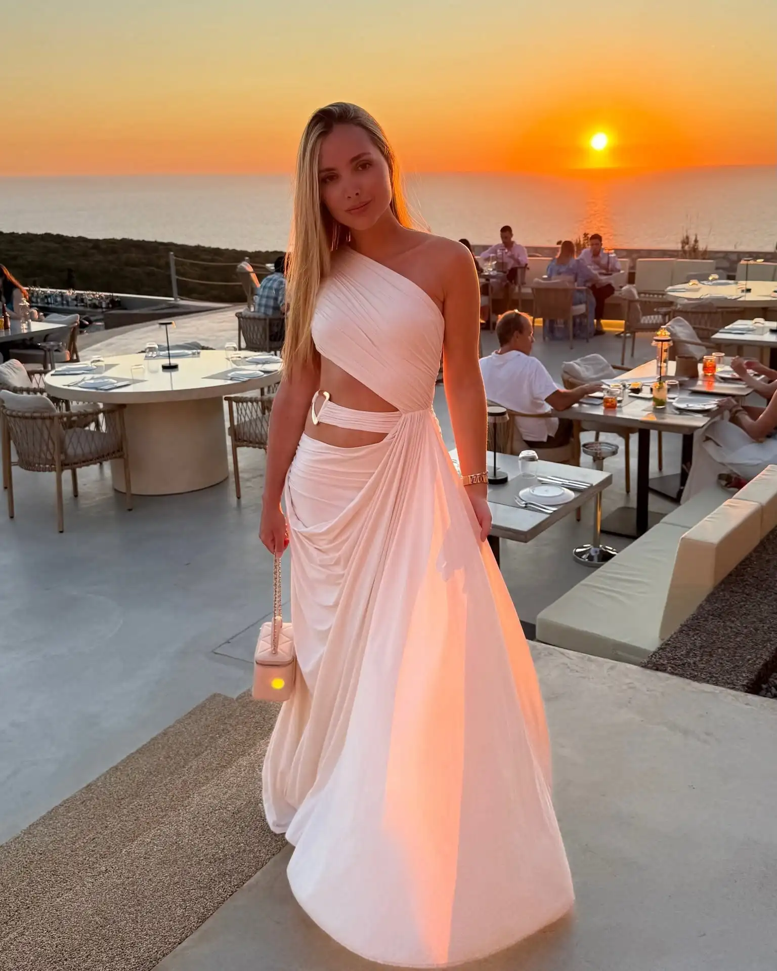 White One Shoulder Cut Out Evening Dress Ruched Draped A Line Maxi Gown Elegant Summer Formal Party Prom Vacation Dress