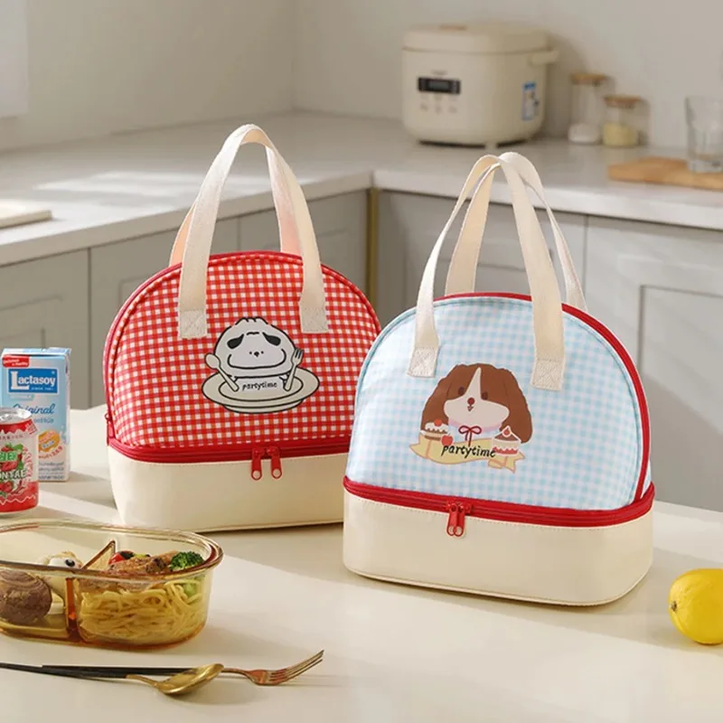 

Большая двухслойная сумка для обеда емкостью, милая портативная сумка для еды с изоляцией из алюминиевой фольги для офисных работников