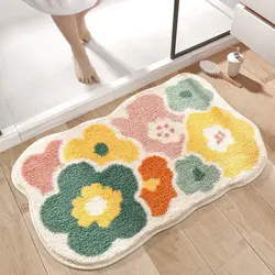 1pc 40*60cm Cute Flower Bathroom Rug, Machine Washable Bathroom Floor Mat, Extra Soft Absorbent Non-Slip Bath Rug