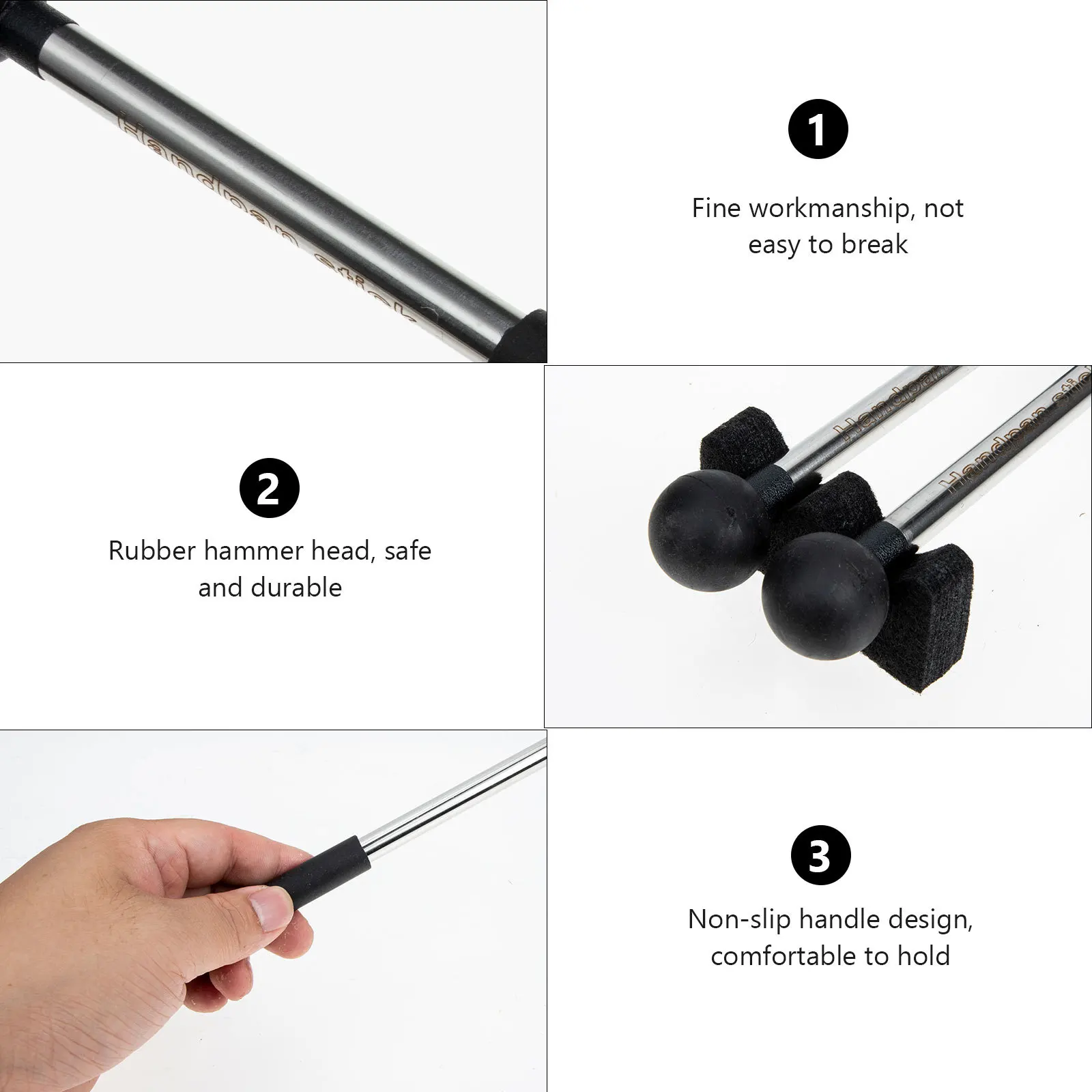 

1 Pair Rubber Drumsticks For Tongue Drum Instrument Accessories Mallet Holder Lightweight Durable Percussion Stick Musical