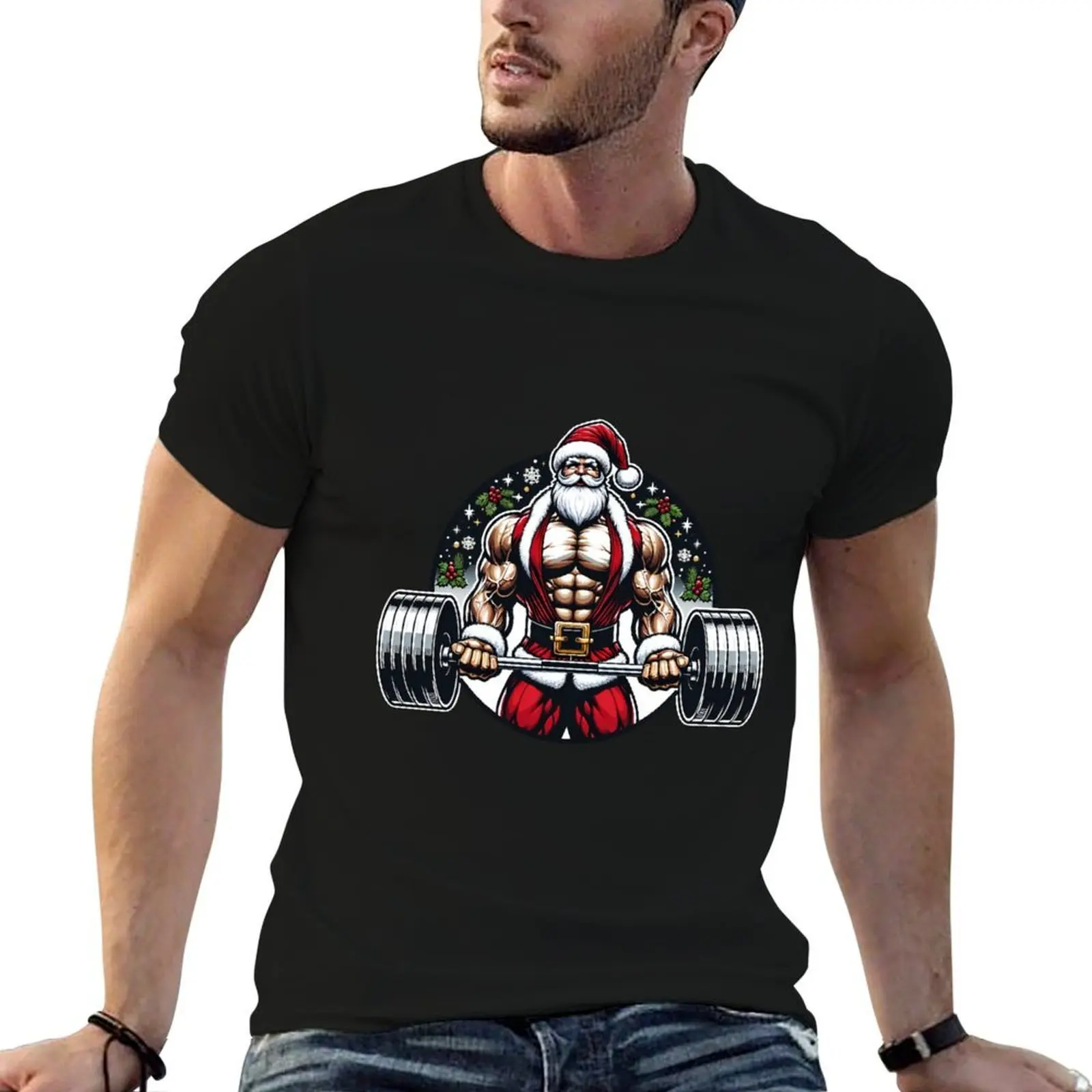 

Santa's Strength - Muscular Santa Claus Weightlifting Holiday Design T-Shirt man t shirt luxury T-Shirt