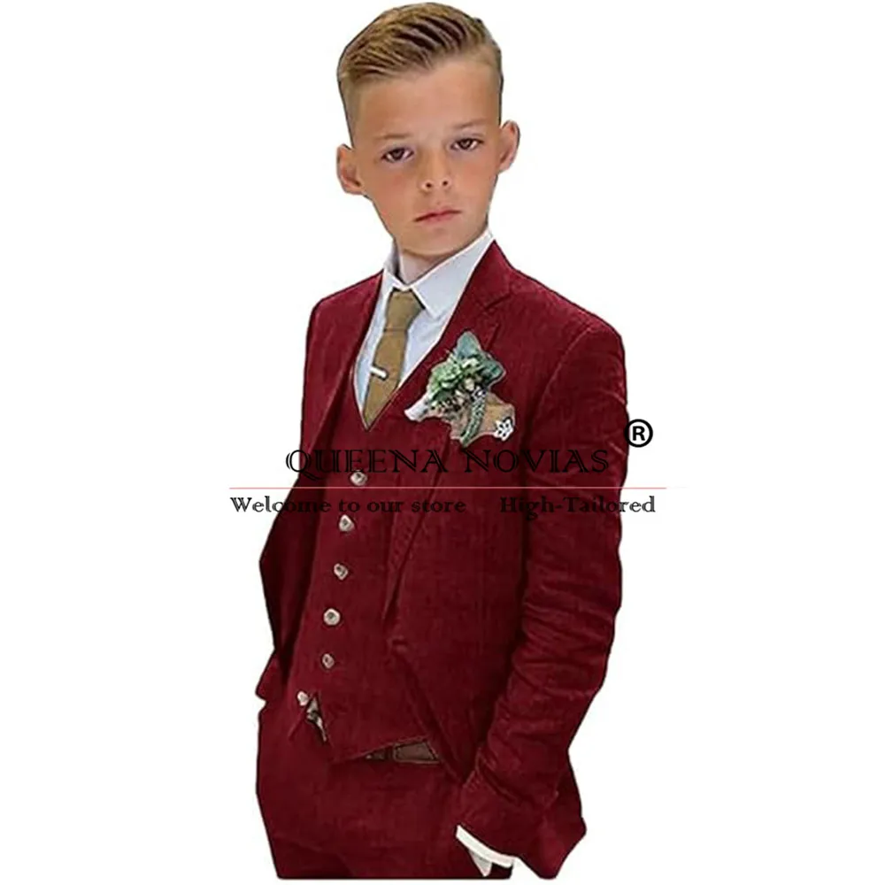 Boys Linen Summer Suit 3 Piece Light Weight Beach Wedding Suits Jacket Vest Pants Children Formal Party Tuxedos Tailored Blazers