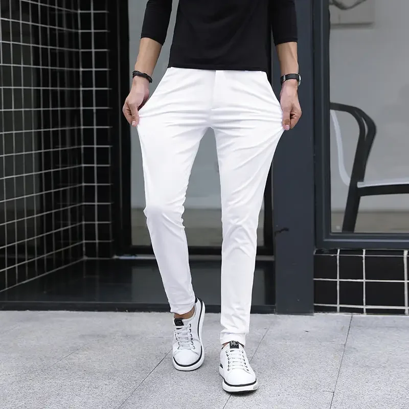 Men\'s Pure White Pants Slim Fit Business Pants for Men Suit Pants Ankle Length Summer Autumn Formal Leisure Suit Trousers  L79