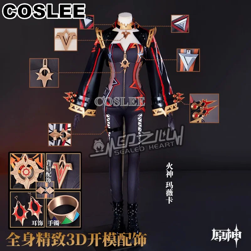 COSLEE Genshin Impact Mavuika Pyro Archon Game Suit Jumpsuit Uniform Cosplay Costume Halloween Carnival Party Outfit Women XS-XL