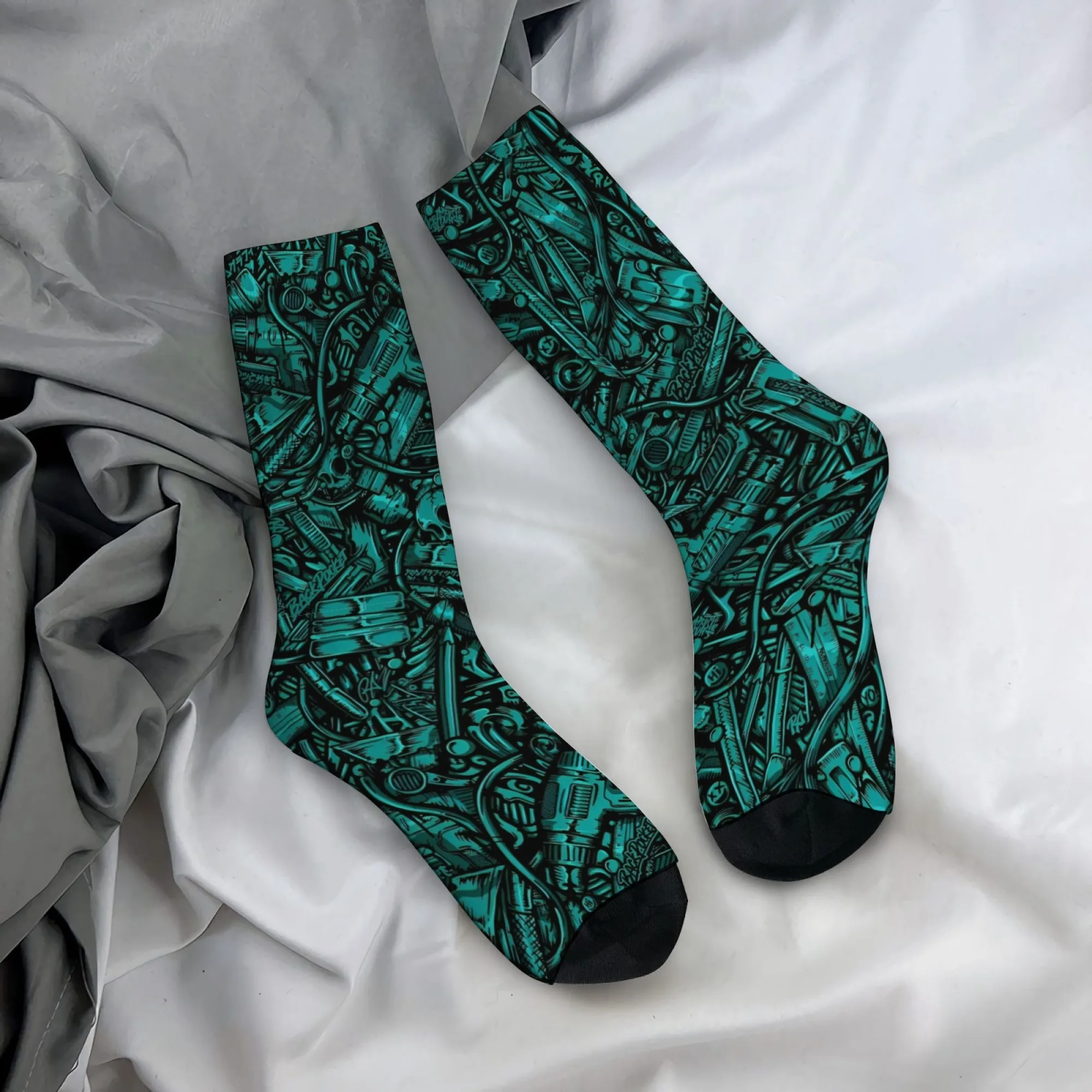 Harajuku Retro Cyber ​ ​ Mechanische dunkle Teile, Totenkopf-Druck, Herrensocken, bequem, atmungsaktiv, rutschfest, Freizeitsocken, lustiges Geschenk