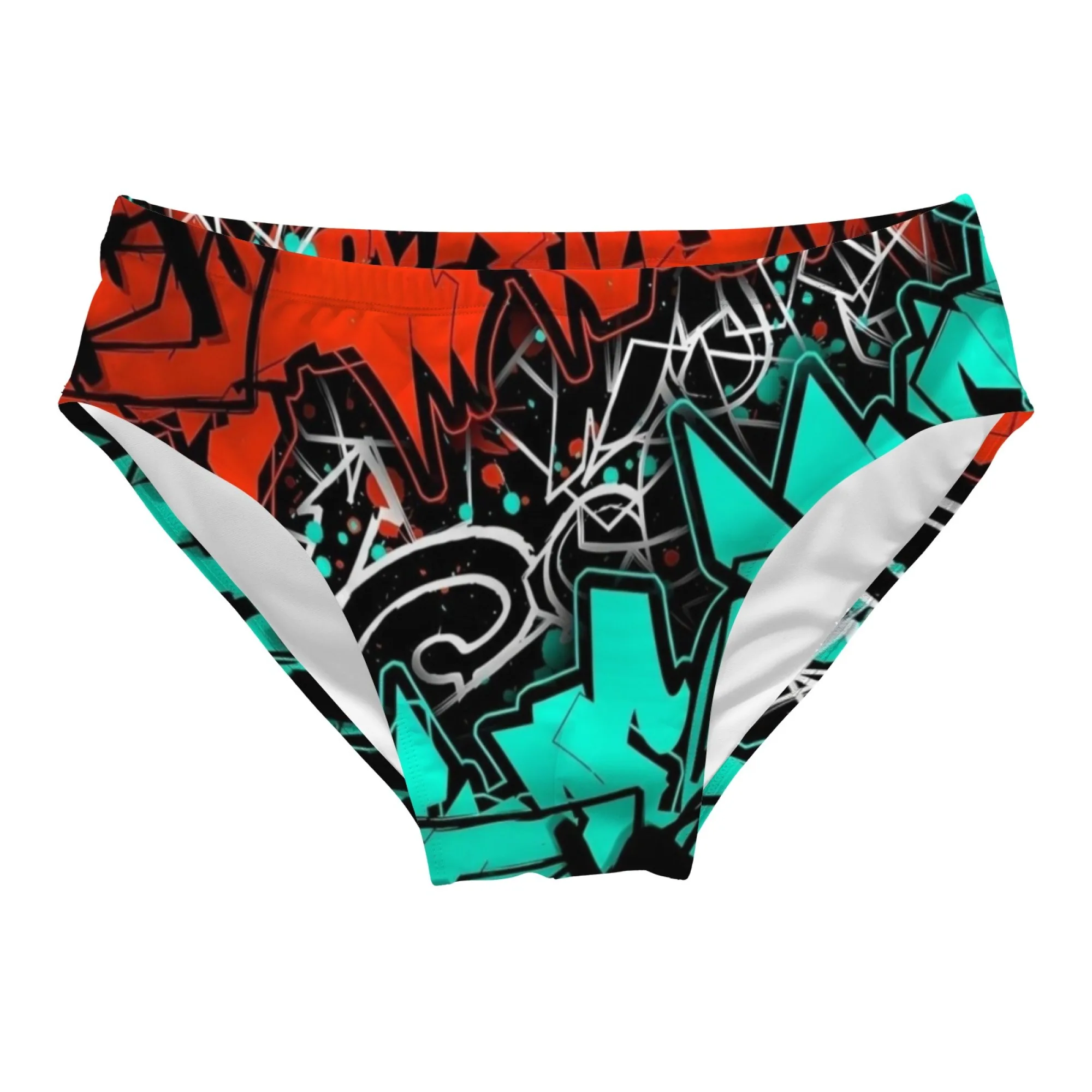 Color-blocked Graffiti Swim Trunks Soft Skin-friendly Stretchy Men's Triangle Trunks Beach Carnival Swimming Bathing Swimsuit